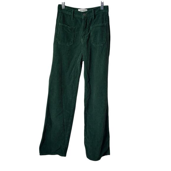 Reformation 25 Alyssa High Rise Wide Leg Corduroy Pants Dark Forest Green Whale - Picture 1 of 11